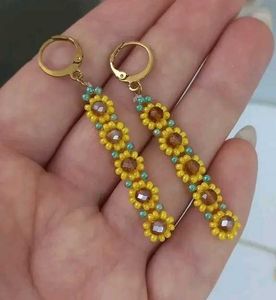 Sunflower Beaded Dangle Earrings