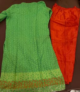 Green Kurta with Orange Pants Set
