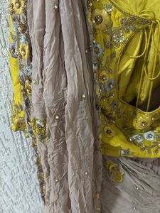 Designer Yellow &amp; Beige Lehenga Choli Set