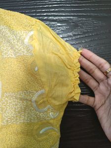 Lemon Yellow Embroidered Short Kurti