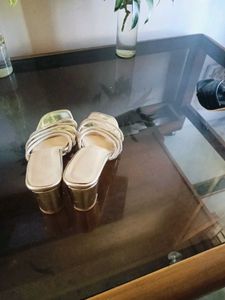 Sparkling Gold Block Heel Sandals