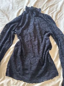 Elegant Black Lace see through Turtleneck Top
