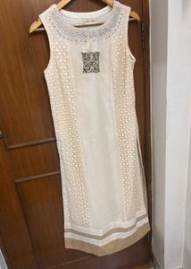 Cream Kurta with Intricate Neckline