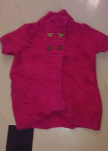 Adorable Pink Knitted Cardigan with Butterfly Deta