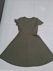 Olive Green Striped Fit & Flare Dress