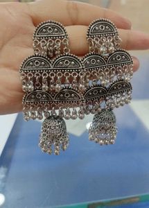 Oxidized Silver Jhumka Earrings