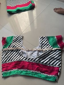 Chic Striped Blouse with Pink &amp; Green Accents