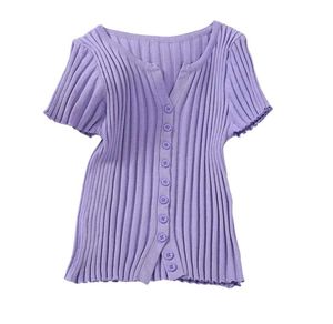 Lavender Ribbed Button-Up Top