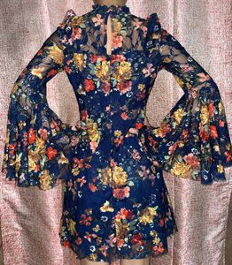Floral Lace Bell Sleeve Mini Dress