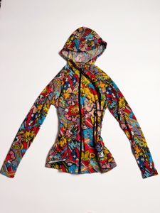 Comic Print Zip-Up Hoodie