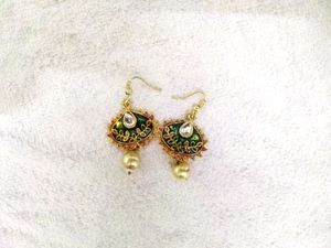 Beautiful, Pretty, Cute, Green Colour, Red Colour, Golden Colour, Moti, Diamond Earrings