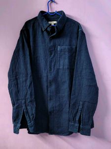 Men's Blue Textured Button-Down Shirt