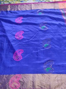 Vibrant Blue &amp; Pink Silk Saree