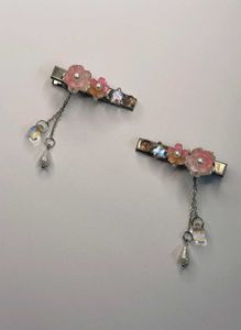 Pair of Blush Bloom Hair Clips with Hanging Pearls