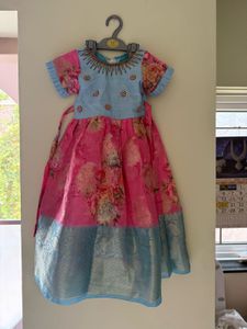pink and blue ethnic frock