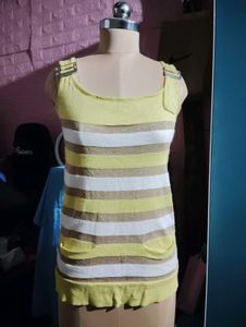 Striped Sleeveless Top with Buckle Detail
