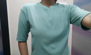 Trendy Ribbed Mint Green Top