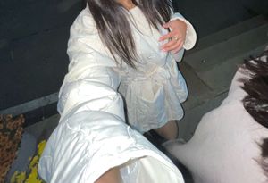 Cream Puffer Jacket with Belt worn once