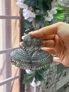 Oxidized Silver Jhumka Earrings