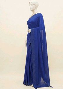 Elegant Royal Blue Saree with Embellished Border