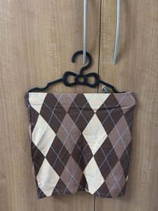 Pinterest style Brown Check pencil mini skirt