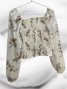 Chic Floral Print Sheer Sleeve Top