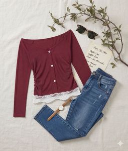 Cozy Long Sleeve Top with Lace Trim