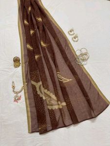 Elegant Brown Saree with Gold Motifs