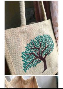 Jute Tree Print Tote Bag