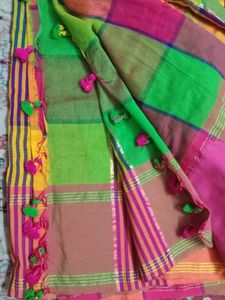 Vibrant Checked Cotton Saree