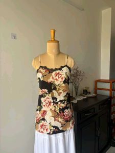 Imported Floral Camisole Top with Lace Trim
