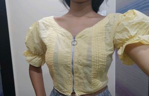 Yellow Ethnic Blouse with Zipper