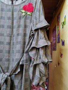 Chic Plaid Dress with Rose Embellishment
