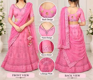 Embroidered Pink Lehenga with Can-Can & Designer S