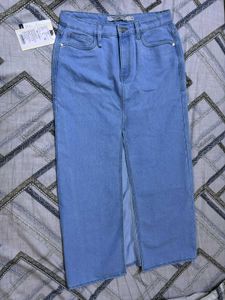 Light Wash Denim Maxi Skirt with Slit