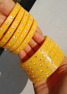 Yellow Bangles with Crystal Embellishments
