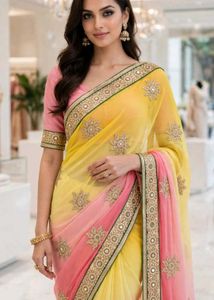 elegant yellow and pink saree