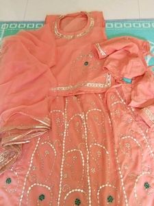 Peach Embroidered Lehenga Choli Set