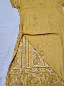 Mustard Yellow Embroidered Kurti