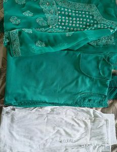 Teal chikankari Embroidered Kurta &amp;bottom Set