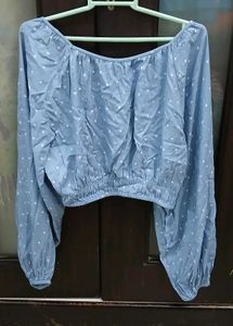 Blue Polka Dot Puff Sleeve Top