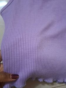Purple Ribbed Mock Neck Sleeveless Top