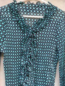 Chic black top with Blue Polka Dot Blouse