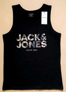 Authentic Jack &amp; Jones Black Camo Logo Tank Top