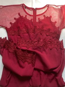Elegant Red Lace Trim Jumpsuit