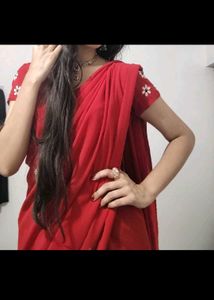 Vibrant Red Embroidered Saree