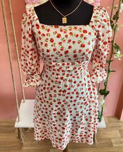 Floral Square Neck Short Dress