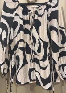 Unique Zebra Print Tie-Neck Blouse