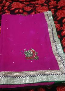 Vibrant Pink Embroidered Saree