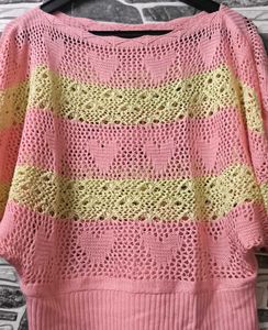 Pink &amp; Yellow Striped Crocheted Top
